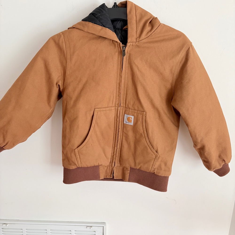 Carhartt Active Canvas Hooded Jacket Kids Brown Small Insulated Quilted Coat
